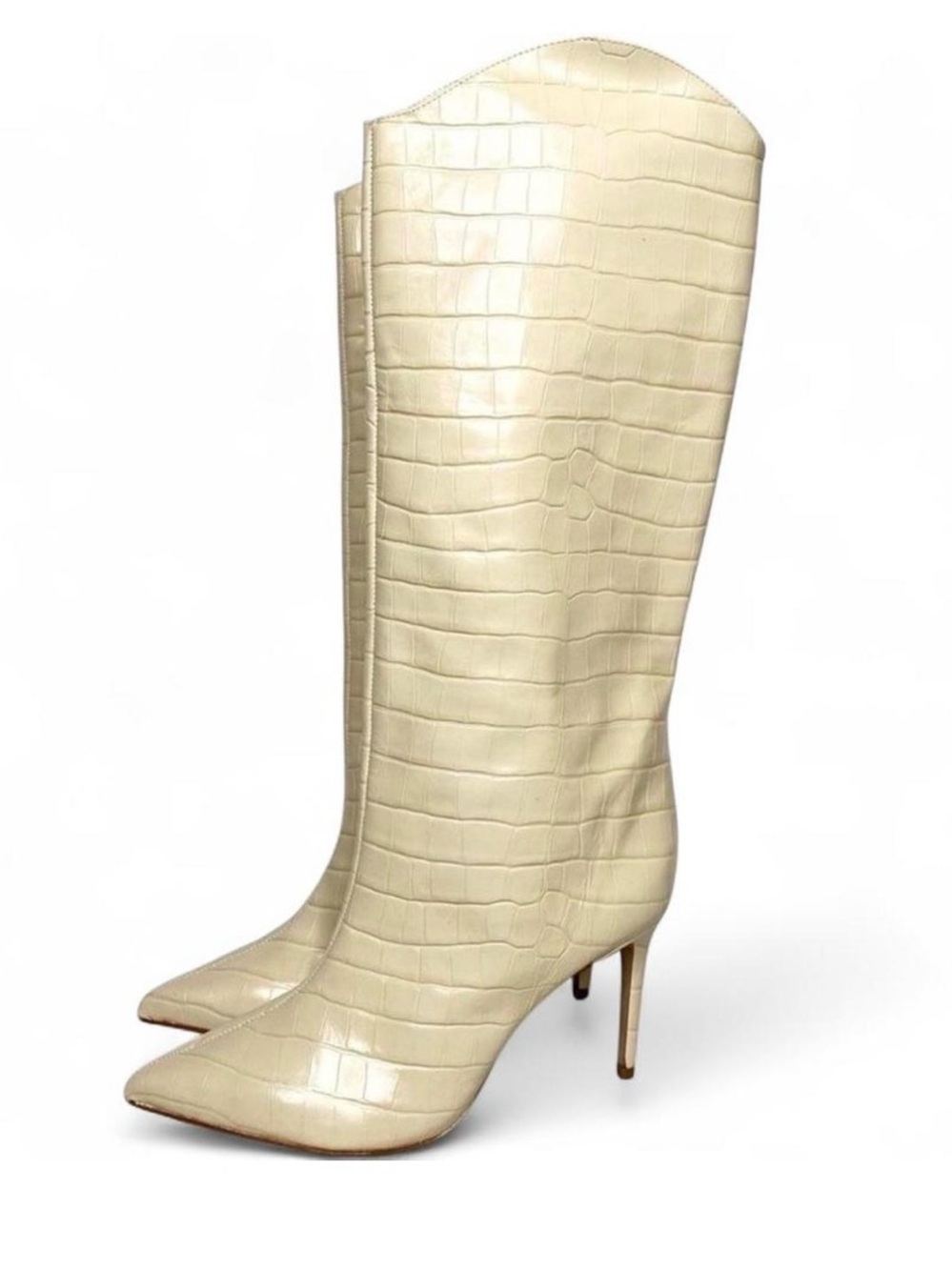 Schutz Maryana Eggshell Crocodile Embossed Leather Tall Heeled Boot 11B